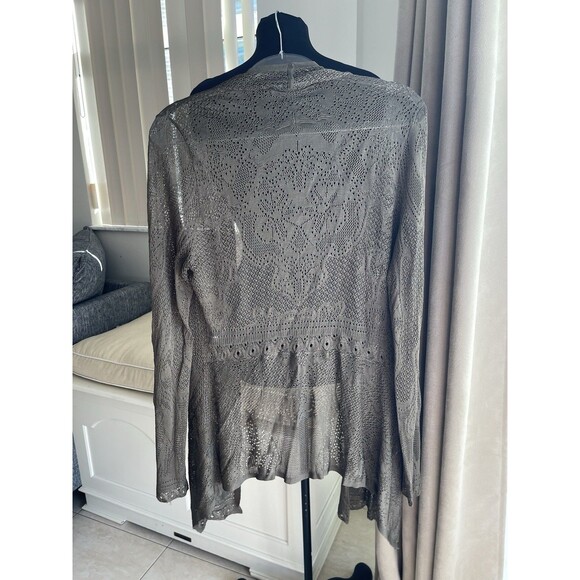 White House Black Market Lacy Open Knit Green Open Front Cardigan Sweater M - Picture 3 of 8